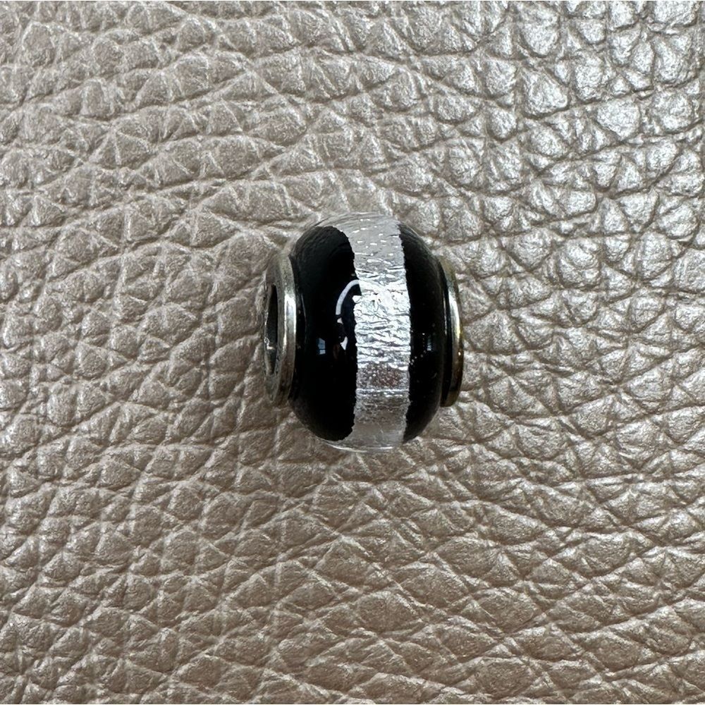 Helzberg Diamonds - Black and Silver Foil Stripe Glass Charm